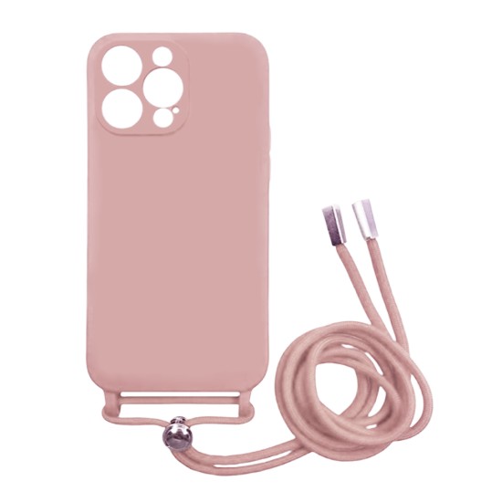 Capa de Silicone com Cordão para Apple iPhone 14 Pro Max Rosa